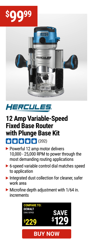 HERCULES: 12 Amp Variable Speed Fixed Base Router with Plunge Base Kit