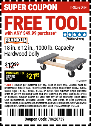 FREE TOOL with ANY \\$49.99 purchase