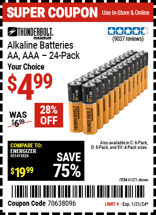 THUNDERBOLT MAGNUM: AA Alkaline Batteries, 24 Pack - coupon