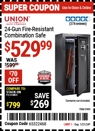 UNION SAFE COMPANY: 24 Gun Fire Resistant Combination Safe