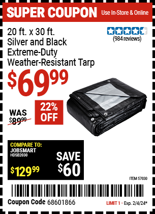 HFT: 20 ft. x 30 ft. Silver and Black Extreme-Duty, Weather-Resistant Tarp