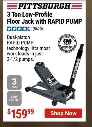 PITTSBURGH: 3 Ton Low-Profile Floor Jack with RAPID PUMP, Slate Gray