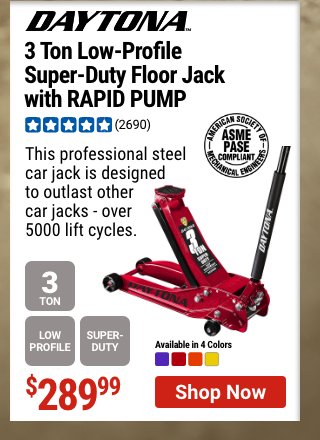 DAYTONA: 3 Ton Low-Profile Super-Duty Floor Jack with RAPID PUMP, Candy Apple Metallic Red