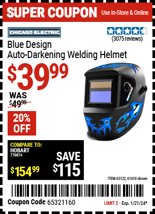 CHICAGO ELECTRIC WELDING: Blue Design Auto-Darkening Welding Helmet