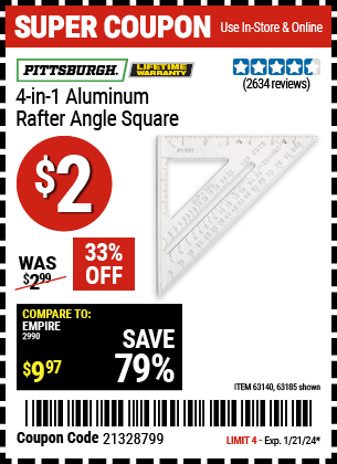 PITTSBURGH: 4-in-1 Aluminum Rafter Angle Square