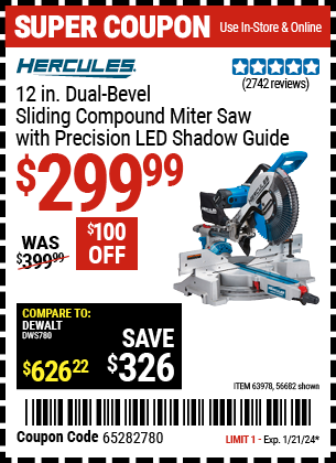 HERCULES: 12 in. Dual-Bevel Sliding Compound Miter Saw with Precision LED Shadow Guide