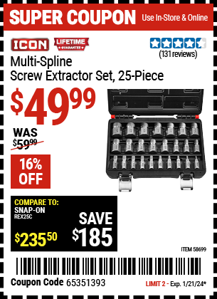 ICON: Multi-Spline Screw Extractor Set, 25-Piece