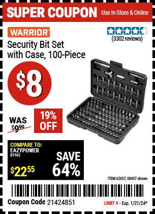 WARRIOR: Security Bit Set with Case, 100 Piece