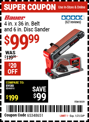 BAUER: 4 in. x 36 in. Belt and 6 in. Disc Sander