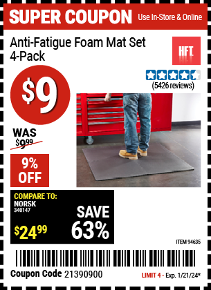 HFT: Anti-Fatigue Foam Mat Set, 4 Pack