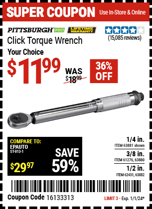 PITTSBURGH PRO: 1/4 in. Drive 20-200 in. lb. Click Torque Wrench