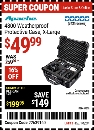 APACHE: 4800 Weatherproof Protective Case, X-Large, Black