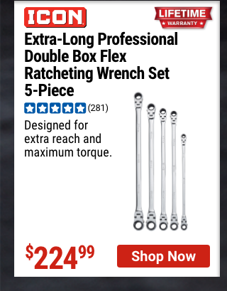 ICON: Extra Long Professional Double Box Flex Ratcheting Wrench Set, 5-Piece