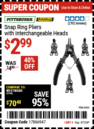 PITTSBURGH: Snap Ring Pliers with Interchangeable Heads