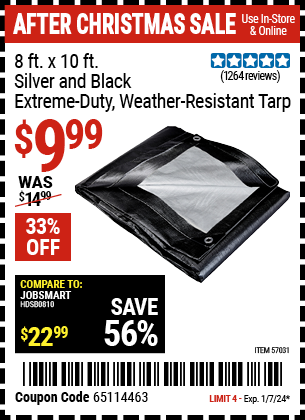 HFT: 8 ft. x 10 ft. Silver and Black Extreme-Duty, Weather-Resistant Tarp