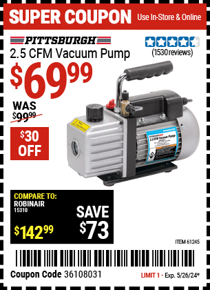 PITTSBURGH AUTOMOTIVE: 2.5 CFM Vacuum Pump