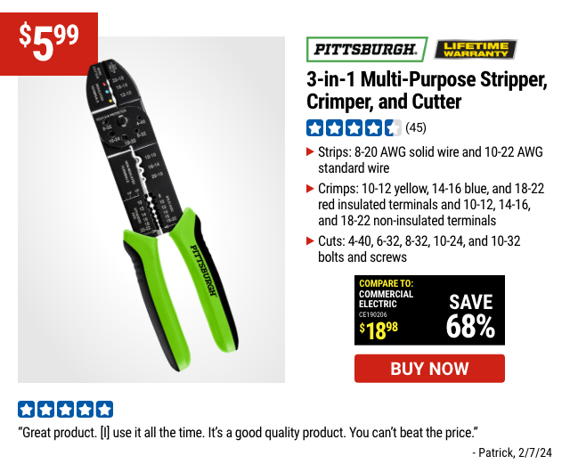 PITTSBURGH: 3-in-1 Multipurpose Stripper, Crimper, and Cutter