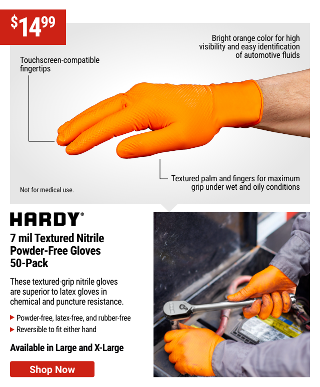 HARDY: 7 mil Textured Nitrile Powder-Free Gloves, 50-Pack