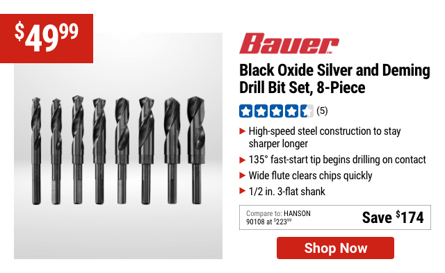 BAUER: Black Oxide Silver and Deming Drill Bit Set, 8-Piece