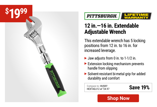 PITTSBURGH: 12 in.-16 in. Extendable Adjustable Wrench