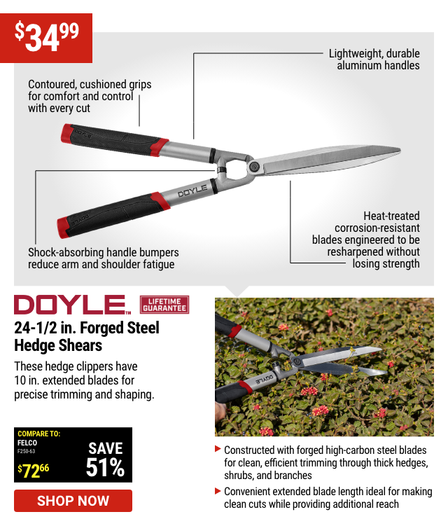 DOYLE: 24-1/2 in. Forged Steel Hedge Shears