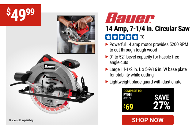 BAUER: 14 Amp, 7-1/4 in. Circular Saw