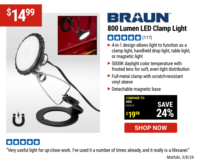 BRAUN: 800 Lumen LED Clamp Light