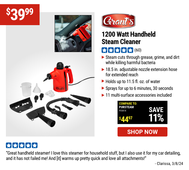 GRANT'S: 1200 Watt Handheld Steam Cleaner