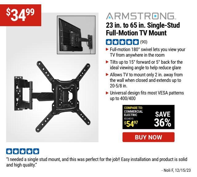 ARMSTRONG: 23 in. to 65 in. Single-Stud Full-Motion TV Mount