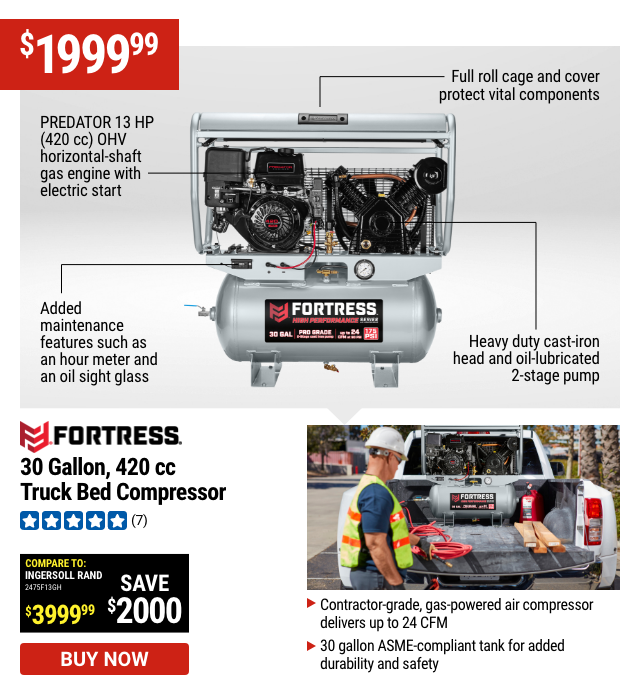 FORTRESS: 30 Gallon, 420 cc Truck Bed Compresso