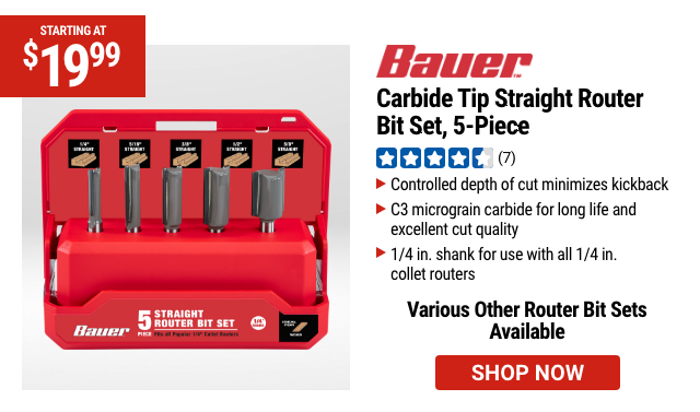 BAUER: Carbide Tip Straight Router Bit Set, 5-Piece