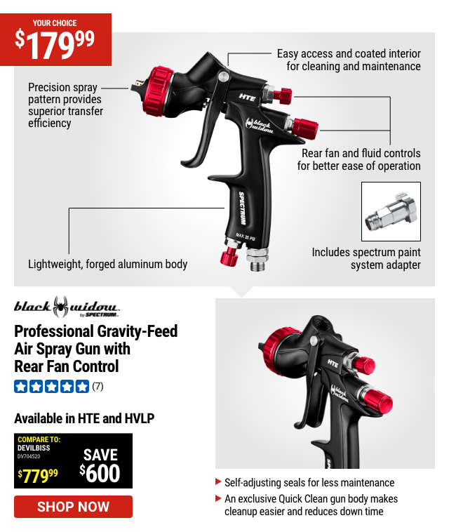 BLACK WIDOW BY SPECTRUM: Professional Gravity-Feed Air Spray Gun with Rear Fan Control