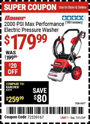 BAUER: 2000 PSI Max Performance Electric Pressure Washer