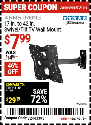 ARMSTRONG: 17 in. to 42 in. Swivel/Tilt TV Wall Mount