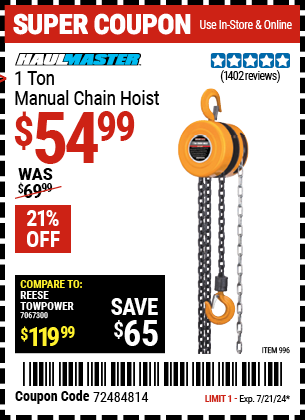 HAUL-MASTER: 1 Ton Manual Chain Hoist