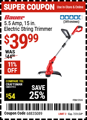 BAUER: 5.5 Amp 15 in. Electric String Trimmer