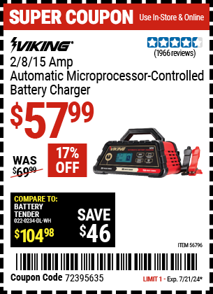 VIKING: 2/8/15 Amp Automatic Microprocessor Controlled Battery Charger