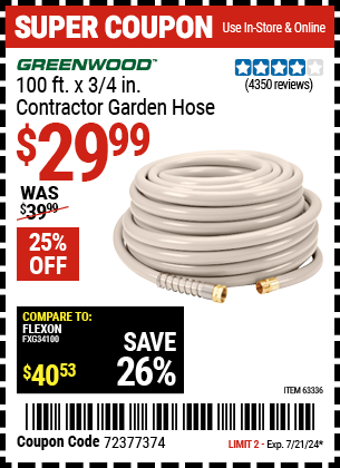 GREENWOOD: 100 ft. x 3/4 in. Contractor Garden Hose