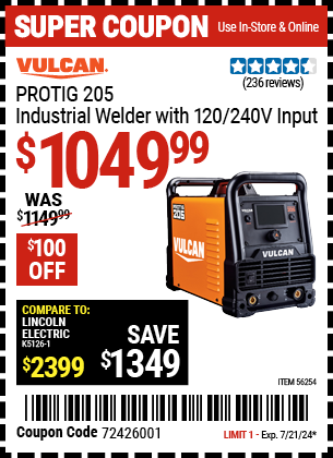 VULCAN: ProTIG™ 205 Industrial Welder with 120/240V Input