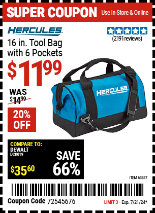 HERCULES: 16 in. Tool Bag with 6 Pockets