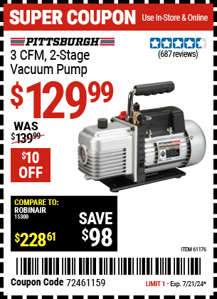 PITTSBURGH AUTOMOTIVE: 3 CFM Two Stage Vacuum Pump