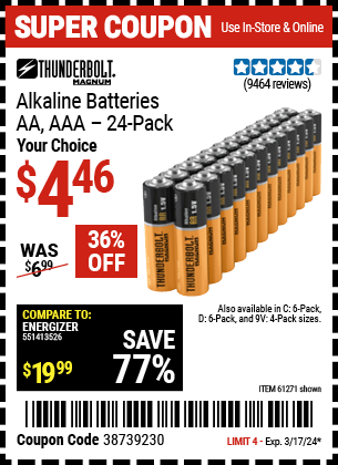 THUNDERBOLT MAGNUM: AA Alkaline Batteries, 24 Pack