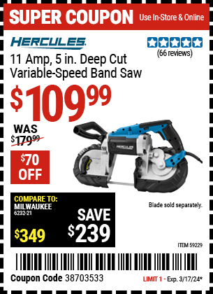 HERCULES: 11 Amp, 5 in. Deep Cut Variable-Speed Band Saw