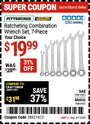 PITTSBURGH: Metric Ratcheting Combination Wrench Set, 7-Piece