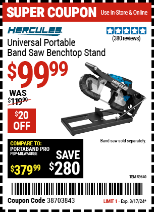 HERCULES: Universal Portable Band Saw Benchtop Stand