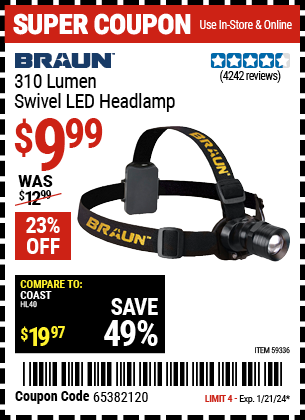 BRAUN: 310 Lumen Swivel LED Headlamp