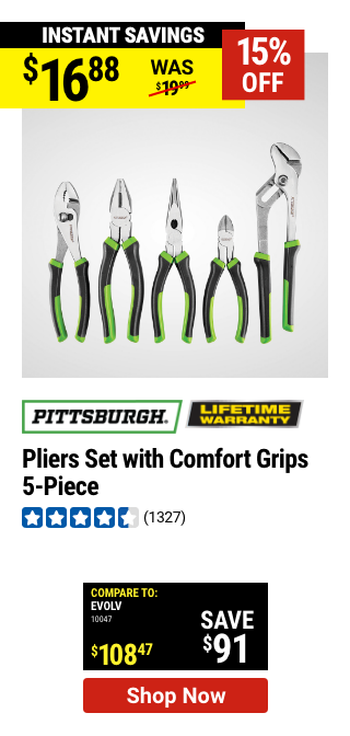 PITTSBURGH: Pliers Set with Comfort Grips, 5-Piece