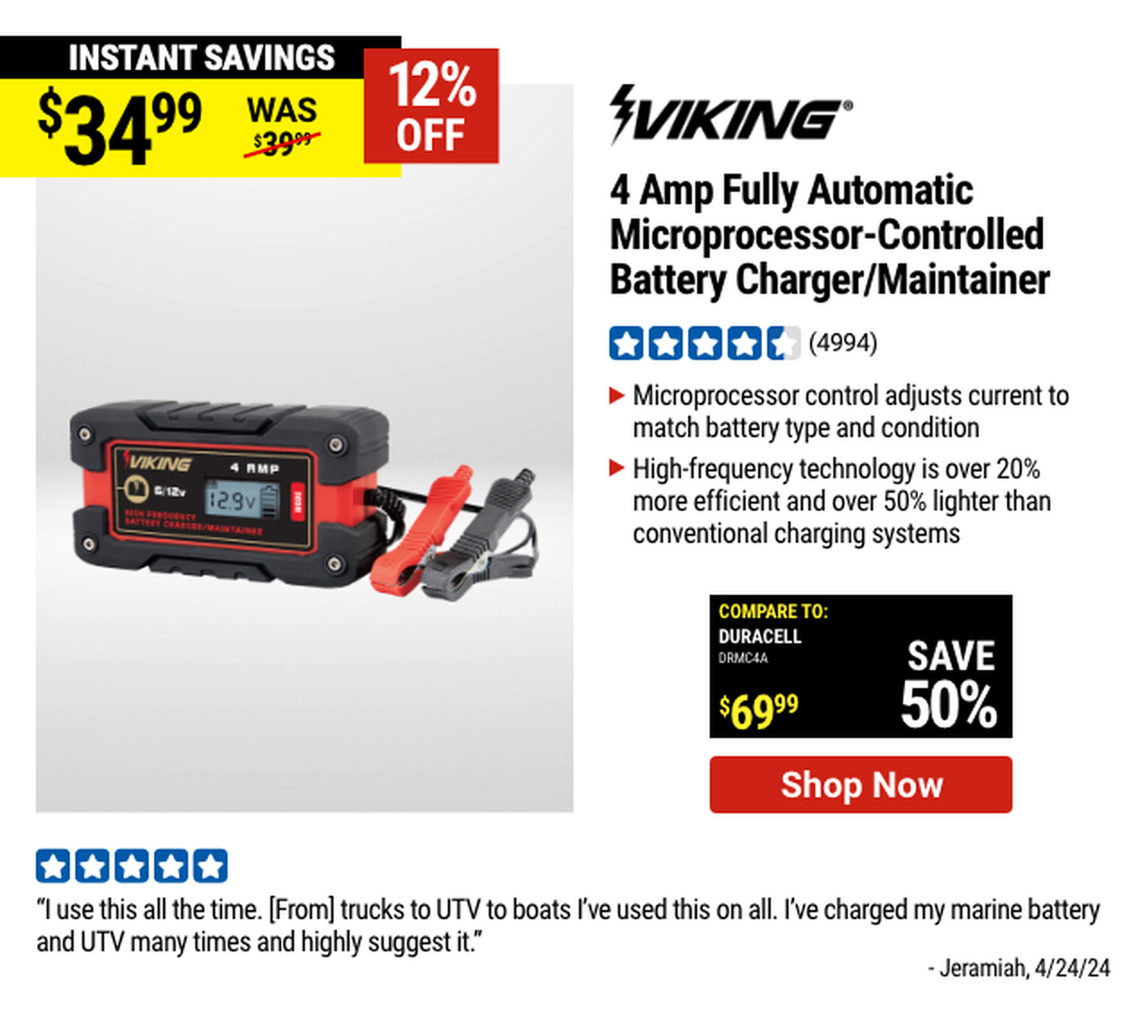 VIKING: 4Amp Fully Automatic Microprocessor-Controlled Battery Charger/Maintainer