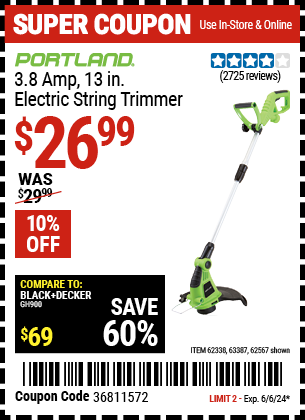 PORTLAND: 3.8 Amp 13 in. Electric String Trimmer