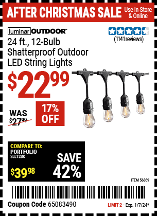 LUMINAR OUTDOOR: 24 ft., 12-Bulb Shatterproof Outdoor LED String Lights, Black